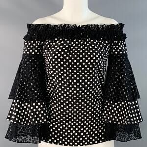 MICHAEL KORS XS Black White Silk Polka Dot Layered Sleeves Off-Shoulder Blouse